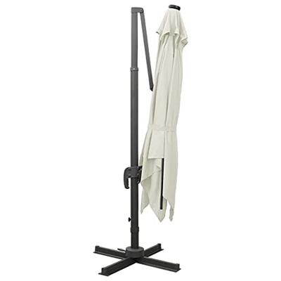 VidaXL Zweefparasol met paal en led-verlichting 300 cm zandkleurig
