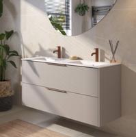 Saqu Lima badmeubel incl. dubbele glans witte keramische wastafel 120x51x61cm mat greige - koperen greep - thumbnail