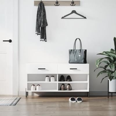 VidaXL Schoenenbank 102x35x55 cm bewerkt hout wit VidaXL Schoenenbank 102x35x55 cm bewerkt hout wit