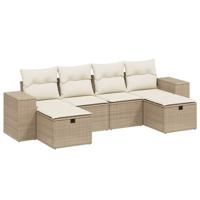 6-delige Loungeset met kussens poly rattan beige - thumbnail