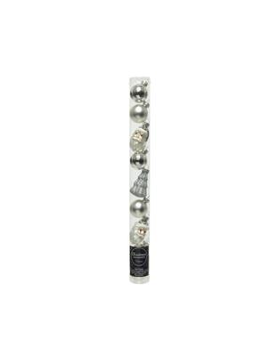 9 Glazen kerstballen en figuren mix zilver Decoris - Decoris