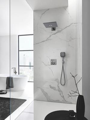 Grohe Regendoucheset Rainshower SmartActive Cube 31 cm met Wandarm Hard Graphite Geborsteld