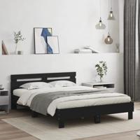 Bedframe met hoofdbord bewerkt hout zwart 140x190 cm - thumbnail
