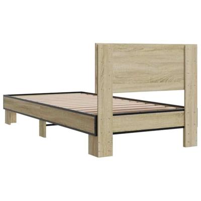 Bedframe bewerkt hout en metaal sonoma eikenkleurig 75x190 cm Bedframe bewerkt hout en metaal sonoma eikenkleurig 75x190 cm