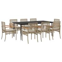 9-delige Tuinset met kussens poly rattan beige - thumbnail
