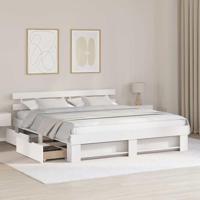 Bedframe met hoofdeinde Wit 180 x 200 cm Massief grenenhout - thumbnail