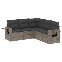 5-delige Loungeset met kussens poly rattan grijs - thumbnail