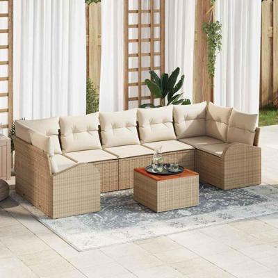 Tuinbankenset met kussen 8 pcs Beige poly rattan