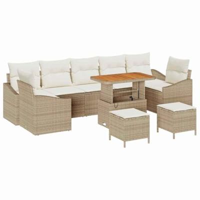 Tuinbankenset met kussen 10 pcs Beige poly rattan