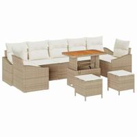 Tuinbankenset met kussen 10 pcs Beige poly rattan - thumbnail