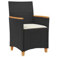 Tuinstoelen 2 st met kussens poly rattan en massief hout zwart - thumbnail