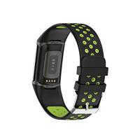 FitBit Charge 5 & 6 Sportbandje met gesp - Zwart / groen - Tweekleurig - Maat: L - thumbnail