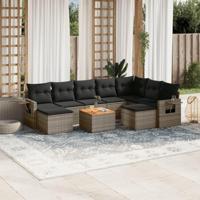10-delige Loungeset met kussens poly rattan grijs - thumbnail