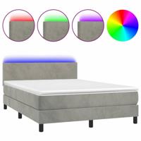 Boxspring met matras en LED fluweel lichtgrijs 140x200 cm - thumbnail