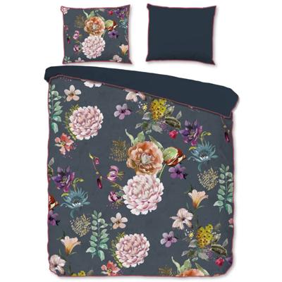 Descanso Dekbedovertrek "bloemen" - Antraciet - (135x200 cm) - Biologisch Katoen satijn