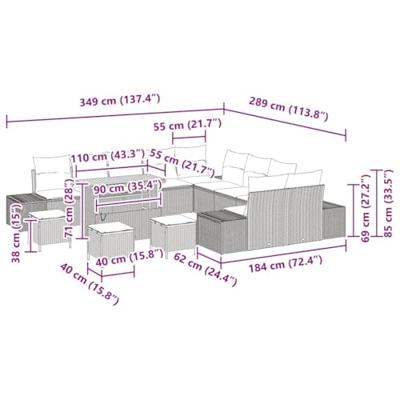 Tuinbankenset met kussen 14 pcs Grijs poly rattan