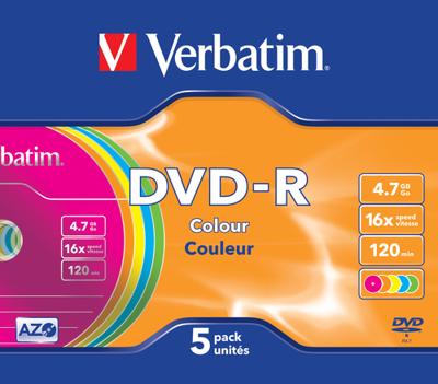 Verbatim 43557 DVD-R disc 4.7 GB 5 stuk(s) Slimcase Gekleurd