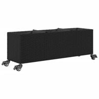 VidaXL Plantenbakken met wielen 2 st 107x32x38 cm poly rattan zwart - thumbnail