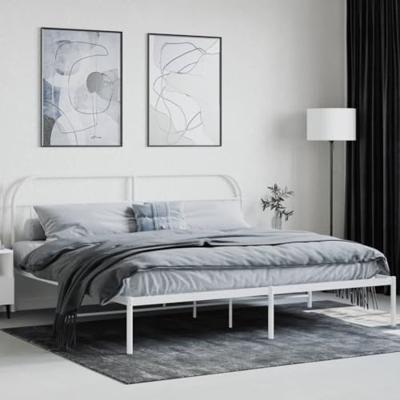 Bedframe met hoofdbord metaal wit 193x203 cm Bedframe met hoofdbord metaal wit 193x203 cm