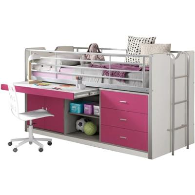 Vipack halfhoogslaper Bonny met uitschuifbaar bureau - fuchsia - 116x96x207 cm