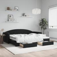 Slaapbank met onderschuifbed en lades 90x190 cm fluweel zwart - thumbnail