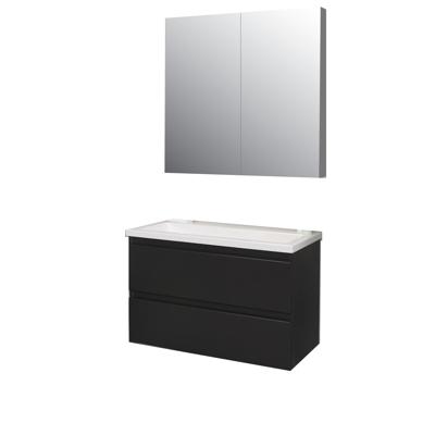 Badkamermeubel BWS Pepper Wastafel Acryl Incl Spiegelkast 2 Deurs Zonder Kraangat 80x55x46 cm Antraciet Boss & Wessing