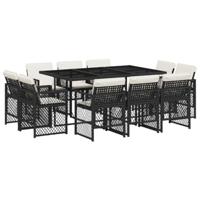 11-delige Tuinset met kussens poly rattan zwart - thumbnail