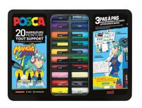 Posca paintmarkers, metalen doos van 20 stuks, assorti, ontwerp Manga - thumbnail