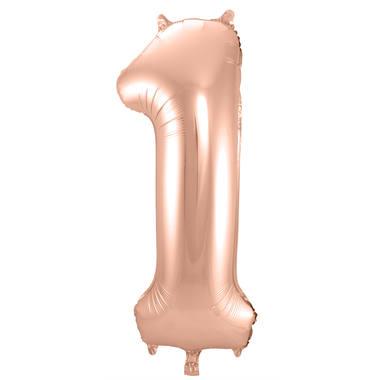 Rosé Goudkleurige Cijferballon cijfer 1 - 86cm