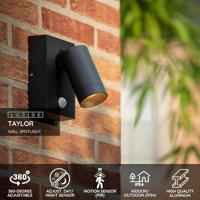 Lucide TAYLOR - Wandspot / Wandlamp Binnen/Buiten - 1xGU10 - IP54 - Bewegingssensor - Zwart - thumbnail