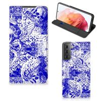 Mobiel BookCase Samsung Galaxy S21 Angel Skull Blauw - thumbnail