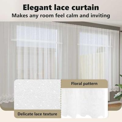VidaXL Kantgordijn met gordijnen bloemen wit 240 x 1200 cm polyester