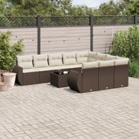 11-delige Loungeset met kussens poly rattan bruin - thumbnail
