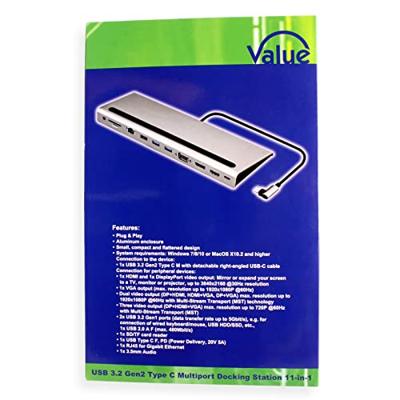 VALUE USB-C Multiport Docking Station, 4K HDMI/DP, VGA, USB, Kaartlezer, PD, LAN, Audio
