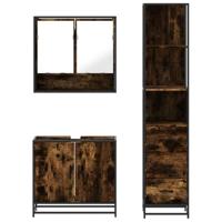 3-delige Badkamermeubelset bewerkt hout gerookt eikenkleurig - thumbnail