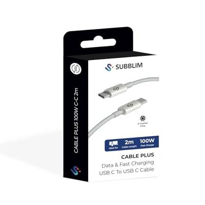 SUBBLIM USB-C naar USB-C kabel, 100 W, 2 m, hoge laadsnelheid, wit