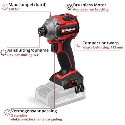 Einhell Professional TP-CI 18/250-C Li BL - Solo 4510095 Accu-slagmoersleutel 250 Nm Aantal meegeleverde accus: 0 Li-ion Brushless, Zonder accu, Zonder lader
