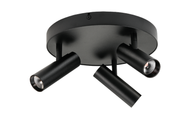 SG Tube Micro Trio Zwart 1020lm 2700K Ra 98 dimbaar ronde plafondplaat met 3 spots verstelbaar