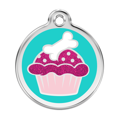 Cupcake Aqua glitter hondenpenning large/groot dia. 3,8 cm RedDingo - Reddingo