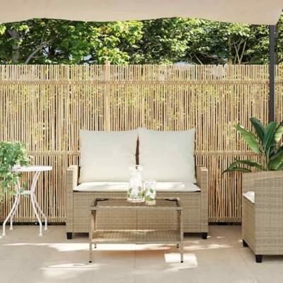 Tuinbank 2-zits met kussens & tafel poly rattan beige