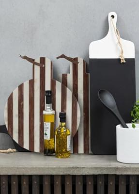 J-Line snijplank Rond Streep Marmer - steen - wit|bruin