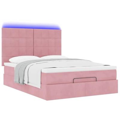 Ottoman bed met matrassen en LED's 140x200cm fluweel roze