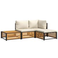4-delige Loungeset met kussens massief acaciahout - thumbnail
