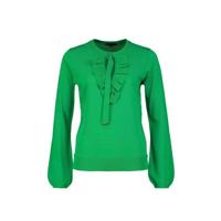 Claudia Sträter fijngebreide trui met ruches groen - thumbnail