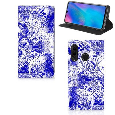 Mobiel BookCase Huawei P30 Lite New Edition Angel Skull Blauw Mobiel BookCase Huawei P30 Lite New Edition Angel Skull Blauw