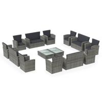 16-delige Loungeset met kussens poly rattan grijs - thumbnail