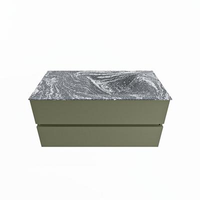 MONDIAZ VICA-DLUX 100cm badmeubel onderkast Army 2 lades. Inbouw wastafel CLOUD rechts zonder kraangat, kleur Lava.