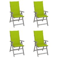 Tuinstoelen 4 st verstelbaar met kussens massief acaciahout - thumbnail