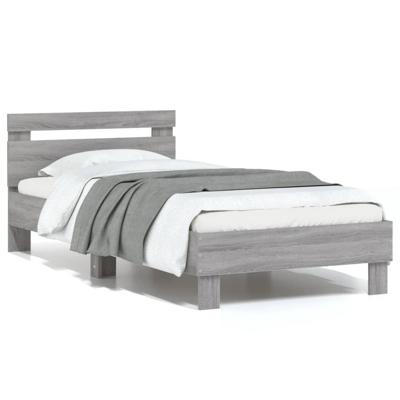 Bedframe met hoofdbord bewerkt hout grijs sonoma 75x190 cm