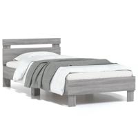 Bedframe met hoofdbord bewerkt hout grijs sonoma 75x190 cm - thumbnail